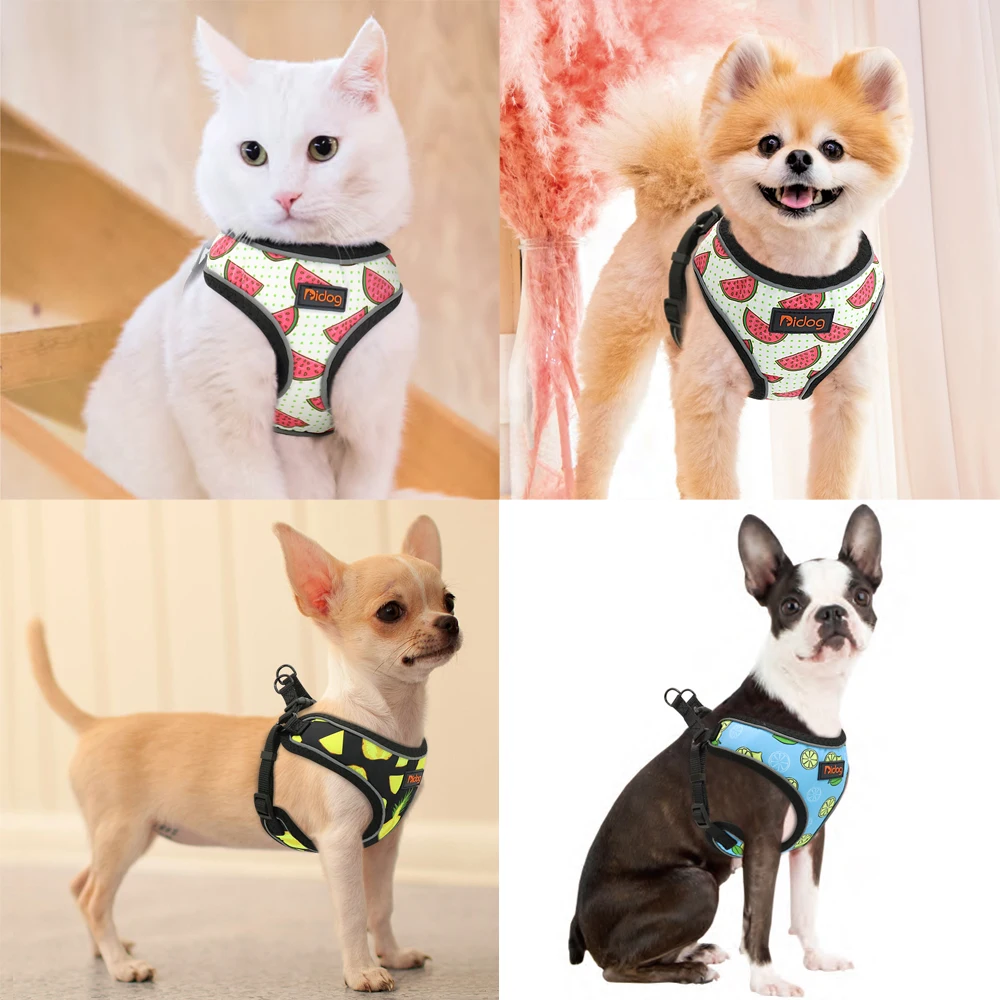 Dog Collars  Cute Small Dog Harness Fashion Printed Pet Dog Cat Harness Vest Reflective Pet Chest Strap For Small Medium Dogs French Bulldog light up dog collar
