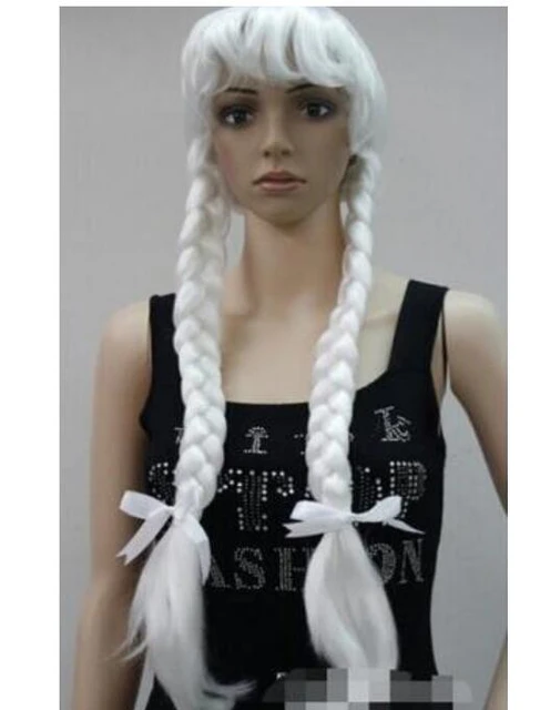 Wig Silver white Fancy Dress Cosplay Long Double braids wig Free Shipping