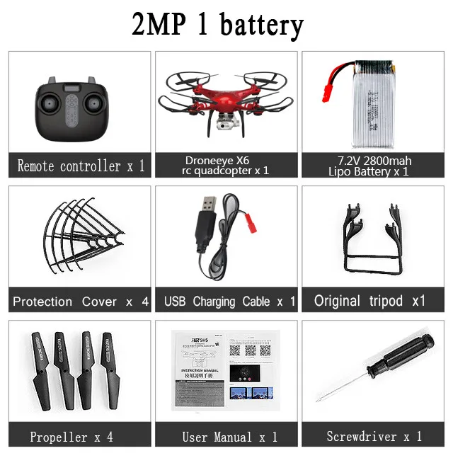 Droneeye X6 новейший Радиоуправляемый Дрон Квадрокоптер с 1080P Wifi FPV Вертолет камеры 20 мин Летающий Профессиональный Дрон - Цвет: Red 2MP 1Battery