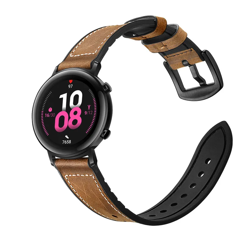 Ремешок для huawei gt2, 42 мм, 46 мм, силиконовый+ кожаный ремешок, Смарт-часы, браслет, ремни, ремень, быстросъемный ремешок для часов, металлическая пряжка