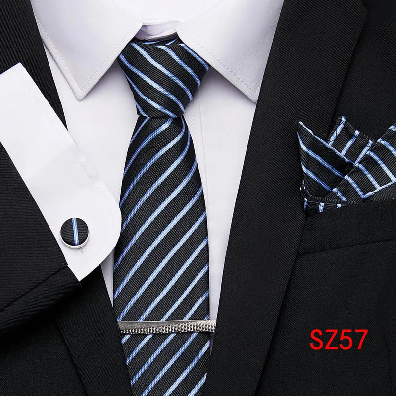 Шелковый мужской галстук Hanky Зажимы для галстука, запонки набор галстуков классические мужские полосатые деловые свадебные жаккардовые галстуки Тканые аксессуары