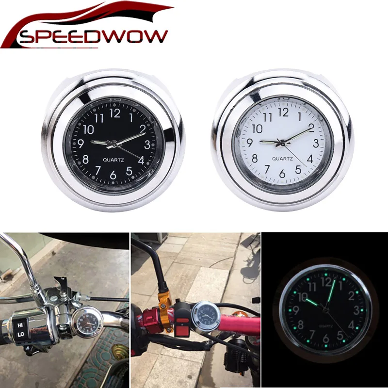 

SPEEDWOW 1PC Electric Motorcycle Handlebar Mount Dial Clock Watch Universal Waterproof Chrome Luminous Clock Black/White