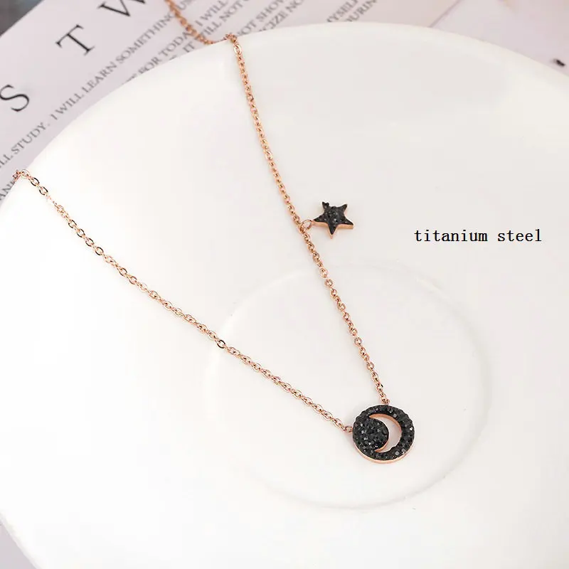 JNN0655-rose gold Нежное колье подвеска ожерелье Золотое заполненное полумесяц и черное чокер CZ ожерелье для женщин ювелирные изделия Bijoux Femme подвески - Окраска металла: JNN0655-rose gold