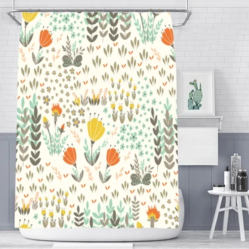 

Nordic flowers and polyester printing bathroom shower curtain waterproof and mildew comes with 12 hooks 4 sizes optional