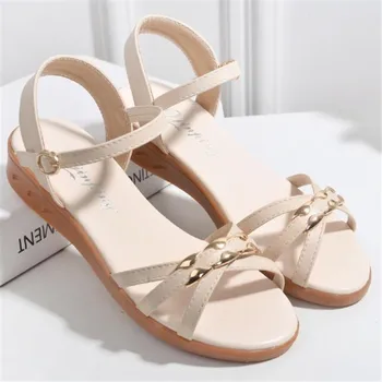 

Flat sandals women summer new wild leather simple soft bottom large size women's shoes sandals sandalias mujer 41-43