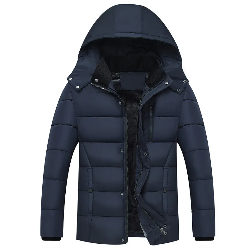 Мужские куртки утепленные северные зимние ветрозащитные куртки повседневные мужские s с хлопковой подкладкой пуховая парка верхняя одежда с капюшоном плюс размер - Color: Navy Blue