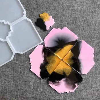 

5PCS Silicone 5 in 1 Large Interlocked Coaster Mold Irregular Cup Bowl Mats Epoxy Resin Mold Geode Agate Slice Molds Art Tool