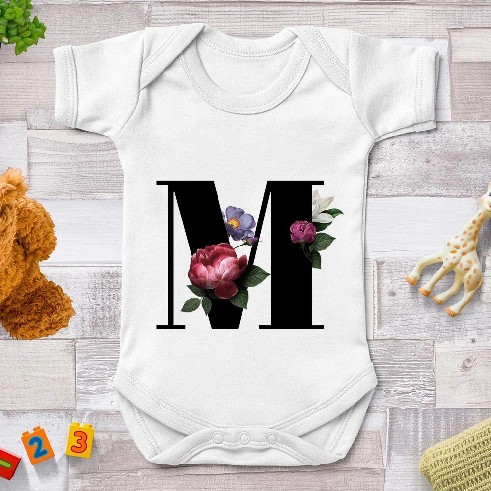 

Beautiful Flower A-Z Printed Casual Cool Style Newborn Bodysuit Kawaii Graphic Baby Clothes Ropa De Debe Niña Streetwear