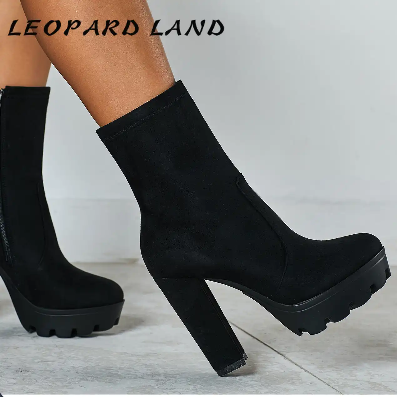 black boots with leopard heel