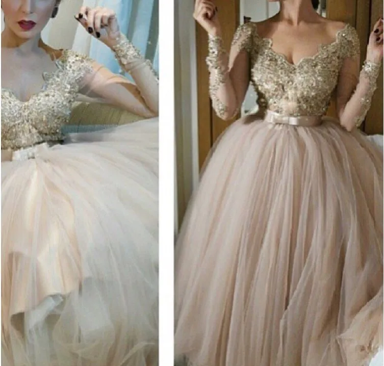 Элегантное Тюлевое платье vestido de noiva с аппликацией из бисера, глубокий v-образный вырез, длинный рукав, вечернее платье для выпускного вечера, платья для матери невесты