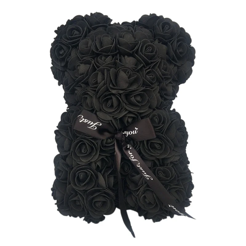 PE Foam Artificial Rose Teddy Bear With Crown And Ribbon Bow Eternal Flower Doll 