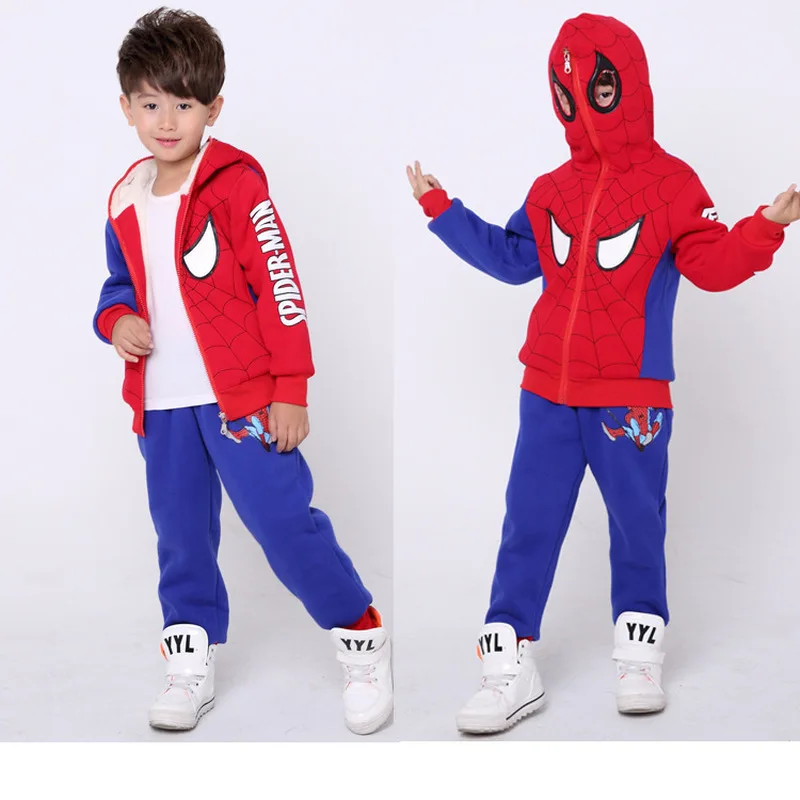 

Thickening Sweater Kids Hooded Pullover Spiderman Zipper Coat with Mask Winter Spider-Man Hoodie Cosplay Costume