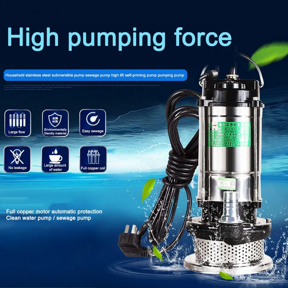 

370W Clear Water Pump Submersible Dirty Sewage Pump High Lift Flow Stainless Steel Heavy Duty Cable Back Float Switch