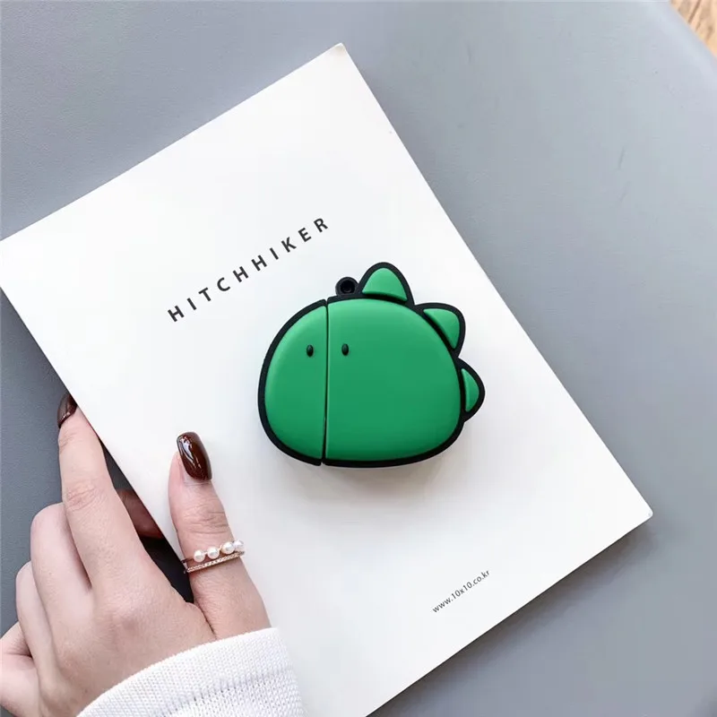 Чехол для AirPod 2 мягкий силиконовый чехол с 3D зеленым динозавром девочек