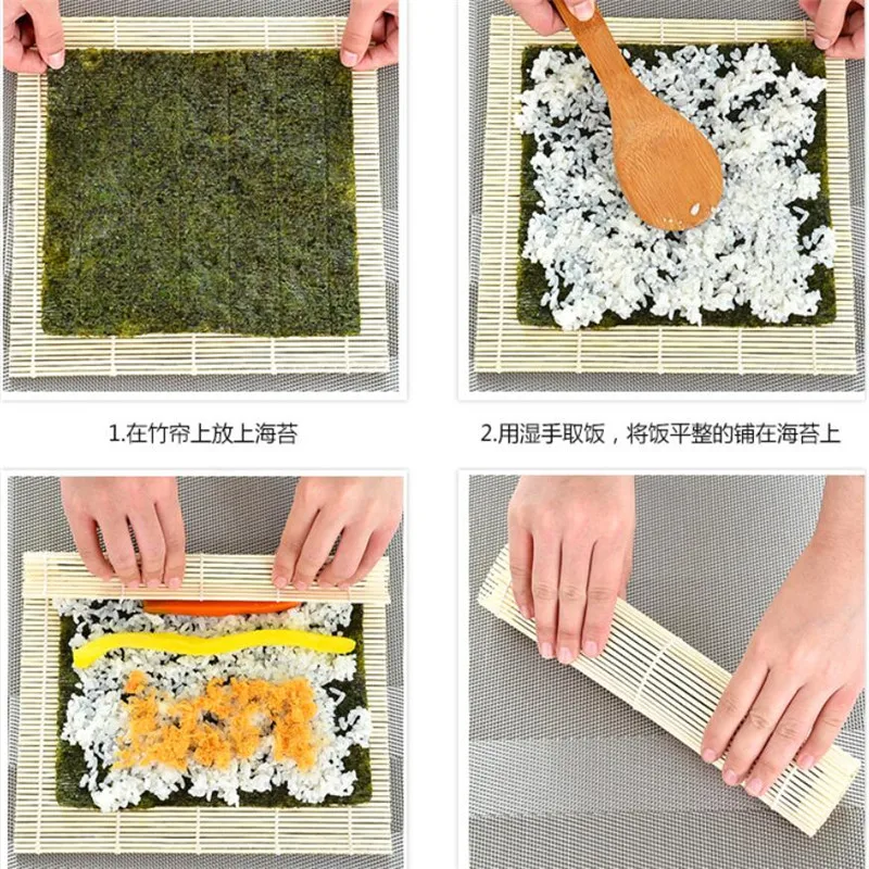 Description Picture 6 of item24*24CM Sushi Tool Bamboo Rolling Mat DIY Onigiri Rice Roller Chicken Roll Hand Maker Kitchen Japanese Sushi Maker Tools
