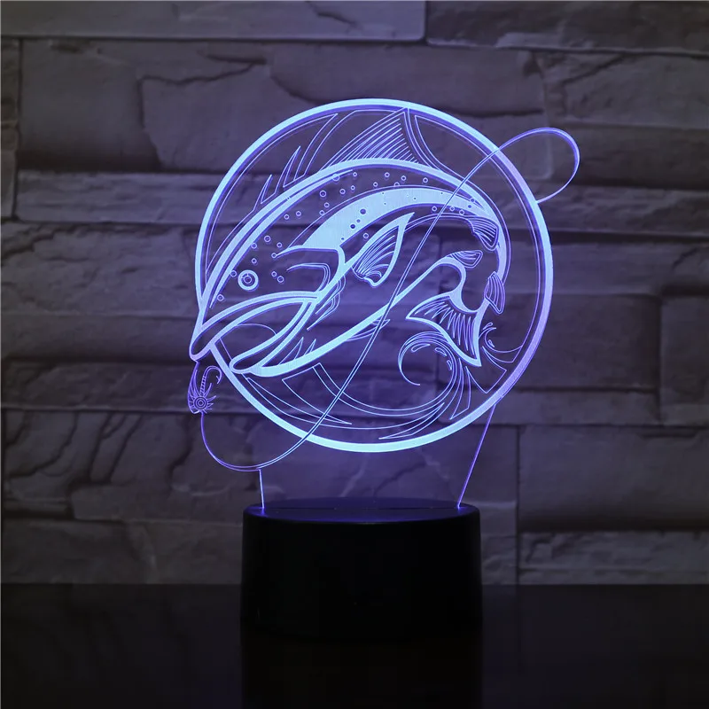 Креативный рыболовный Shpe светодиодный 3d ночник, 7 цветов, сенсорный Usb 3d Настольный светильник для любителей рыбалки, подарок для домашнего декора