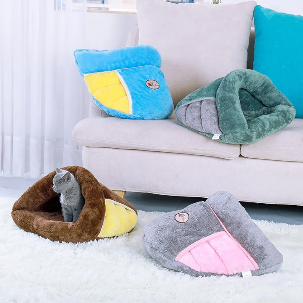 

2019 Hot Puppy Pet Cat Dog Soft Warm Nest Kennel Bed Cave House Sleeping Bag Mat Pad S L 4 Colors Pets Winter Warm Cozy Bed @45