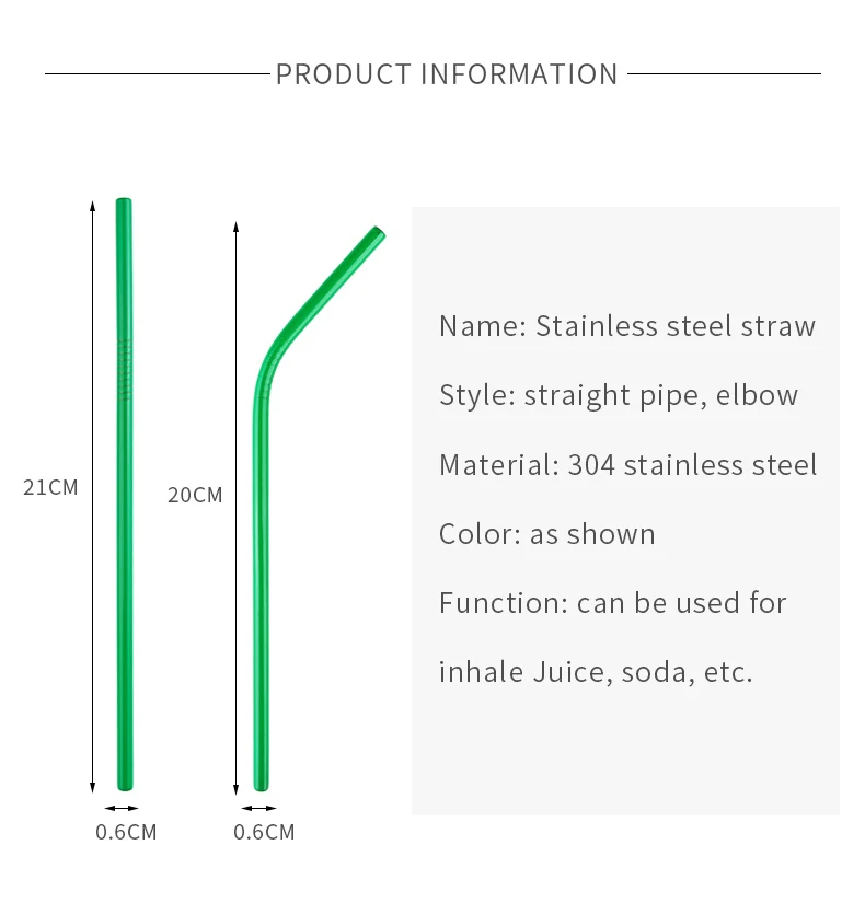 Vibrant Reusable Eco-Friendly Stainless Steel Straw Set - 10 Colorful Straws