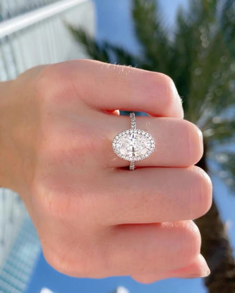 Модные 925 стерлингового серебра Овальный 3CT псевдо бриллиант обручальные кольца