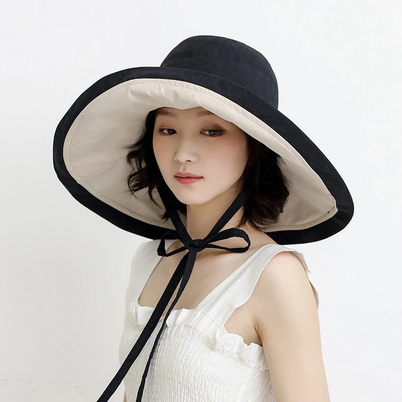 

HT2984 Large Wide Brim Hat Women Spring Summer Anti-UV Sun Hat Ladies Fashion Reversible Bucket Hat Fishing Cap Women Beach Hat