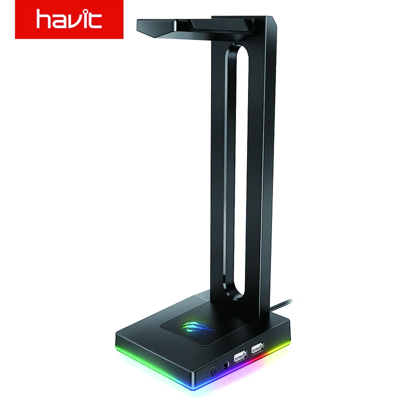  Havit TH630 RGB Подставка для наушников с 3,5 мм AUX и 2 usb портами, держатель для наушников для геймеров, игровой пк, аксессуары для стола 