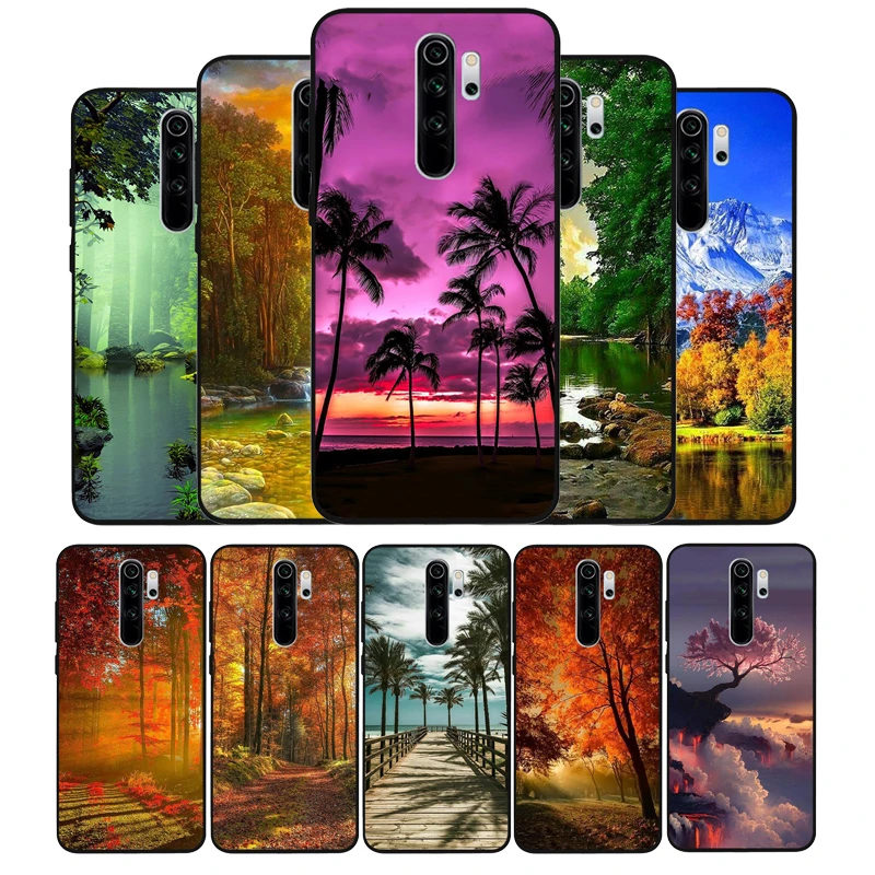 landscape black Silicone Phone Case For Redmi note 8 7 Pro S 8T for redmi 9 7A Cover xiaomi leather case charging