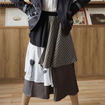 

Korea Asymmetrical Skirt Womens Rose Floral Print Patchwork High Waist Ladies Tiered Skirt Designer Fashion Skirt Fall 2020 XFSS