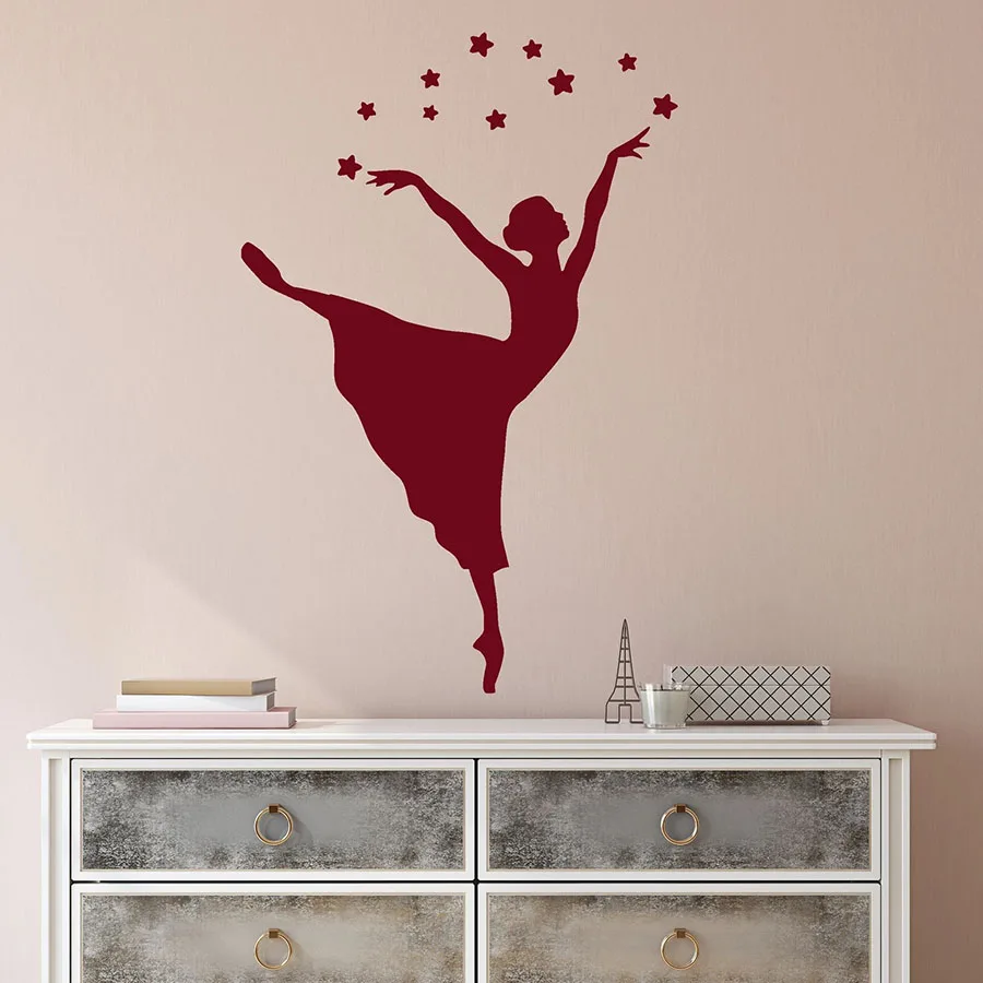 Балерина Наклейка на стену элегантный балет студия танцор девушка Pointe звезды