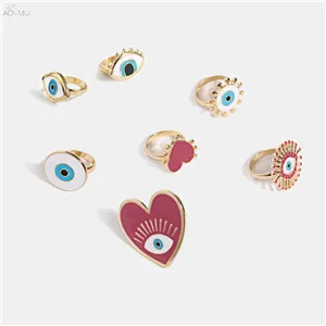 AOMU-Fashion-New-Alloy-Enamel-Heart-Rings-For-Women-Blue-Black-Color-Dripping-Oil-Evil-Eye