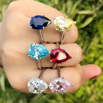 

S925 Silver Mo Mo Stone 10-carat Diamond Ring Lady Water drop Carat engagement Diamond Ring Wholesale