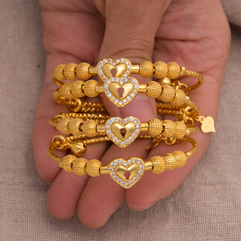 4Pcs/lot Baby Bangles Gold Color Bangles boy Girls Chind Zircon Child