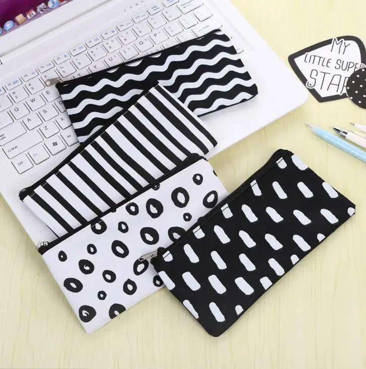 1 шт. черный белый в полоску холст пенал чехол для хранения канцелярских