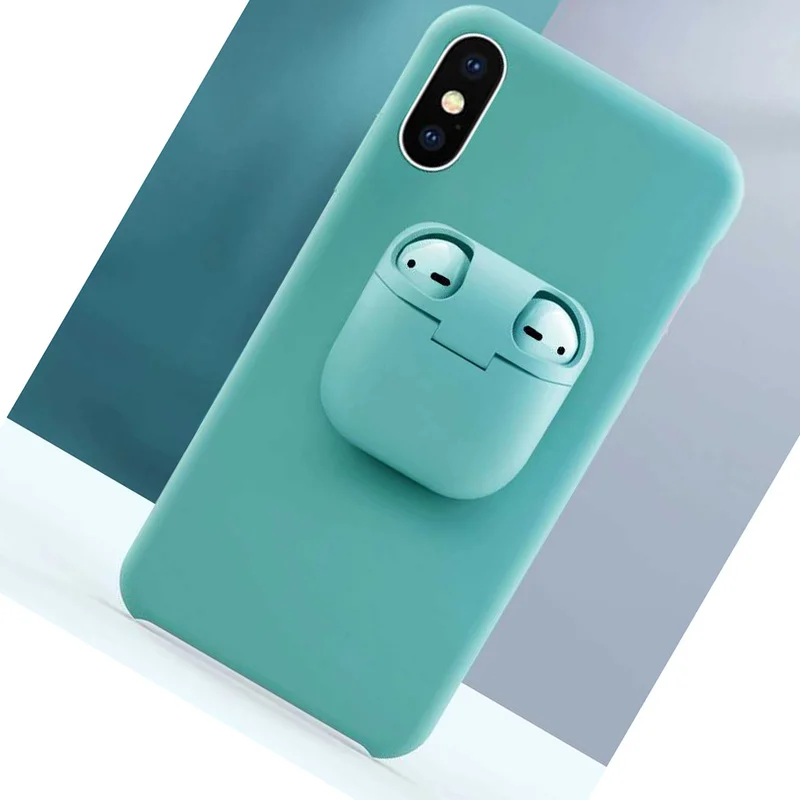 Liquid Silicone Phone Case for IPhones 11 Pro Case Xs Max XR X 6 7 8 Plus Funda 2 In 1 Unqiue AirPods Case Holder Earphone Cover