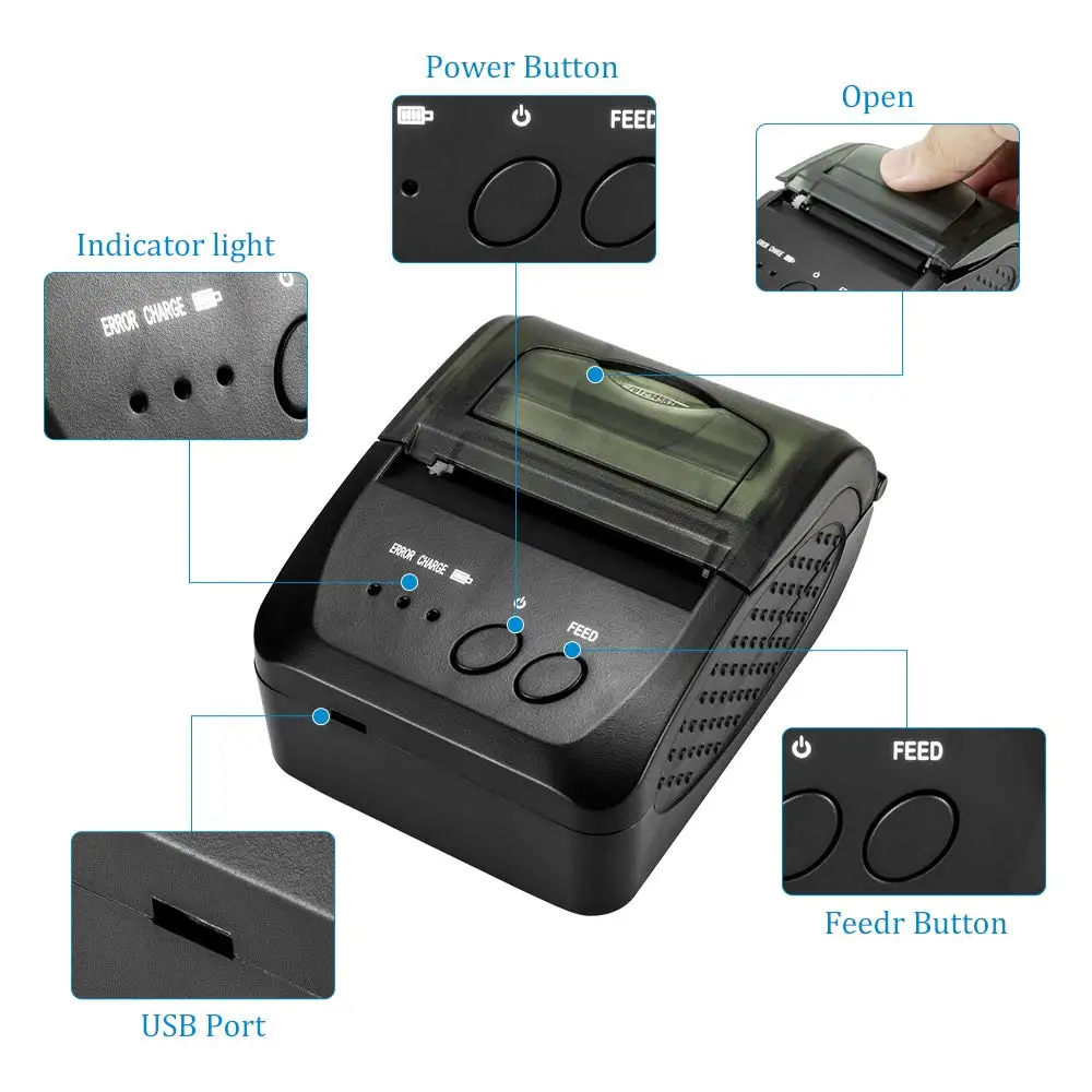 Portátil de Bluetooth Portátil do Bilhete do Receptor Térmico sem Fio para a Janela do Telefone Polegadas da Posição Mini Impressora Térmica Móvel 2 Máquina 58mm 7 High Quality Computador e Escritório