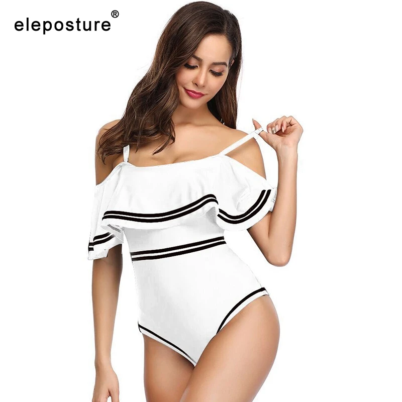 

2019 Sexy Off The Shoulder Swimwear Women One Piece Swimsuit Ruffle Bodysuit Swimsuit Push Up Monokini Bathing Suits Beach Wear