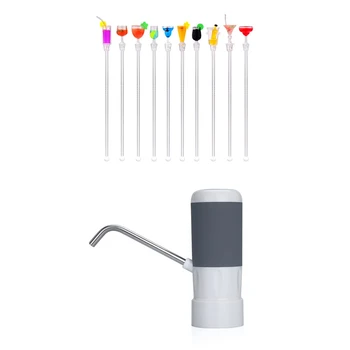 

10Pcs 23CM Cute Cocktail Sticks Drink Mixer Bar Stirring Mixing & 1Pcs Portable Wireless Electric Drinking Water Pump Dispenser