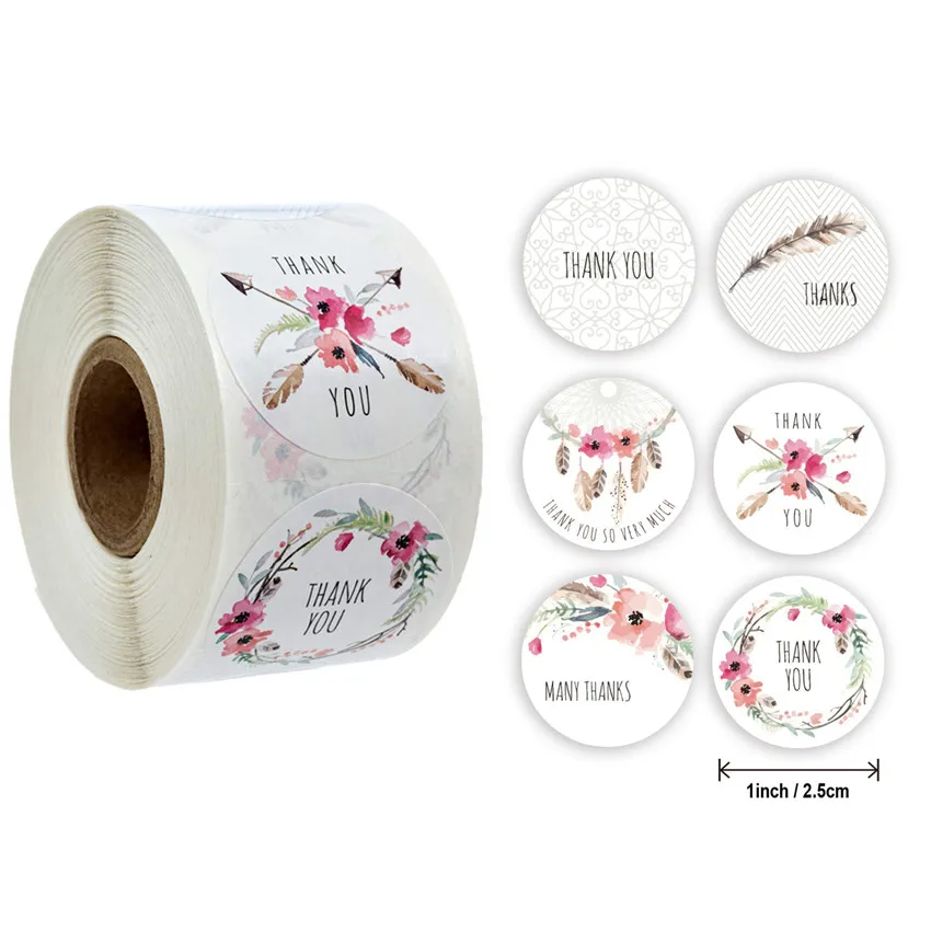 Flowers Thank You Sticker Paper Labels Round Reward scrapbooking Stickers Wedding Party decor Envelope Seals Stickers Stationery