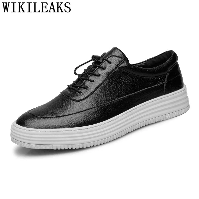 mens shoes genuine leather white sneakers elevator shoes for men leather sneakers mens casual shoes hot sale luxury brand buty - Цвет: No Increase within