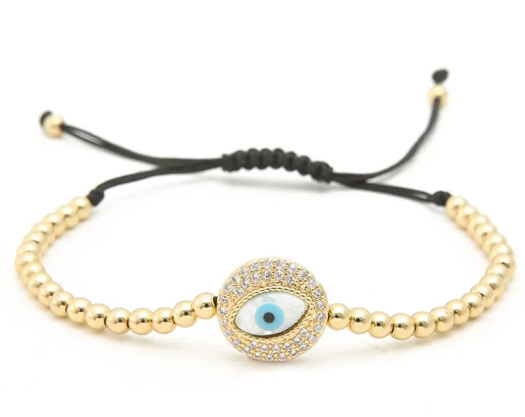 Золото серебро микро pave cz кубический цирконий веревка отрегулированный браслет из медного бисера yg534 глаз очарование плетеные браслеты для женщин