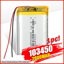 1/2/4 Высокая емкость 103450 3,7 В литий-полимерный аккумулятор 2000 мАч Li-po литий-полимерный MP5 GPS Bluetooth динамик ячейки