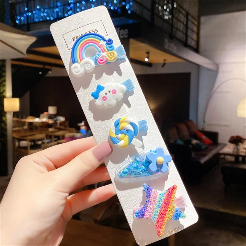5pcs-set20 5 компл./лот новые детские женские аксессуары для волос Головные уборы облако Форма леденец на палочке заколки головной убор с яркими рисунками из мультфильма про динозавров Радуга заколка для волос для девочек - Цвет: 5pcs-set20