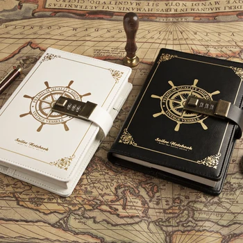 

Leather Combination Diary Notebook With Lock School Students Sailor Vintage Stationery European Vintage Password Notebook