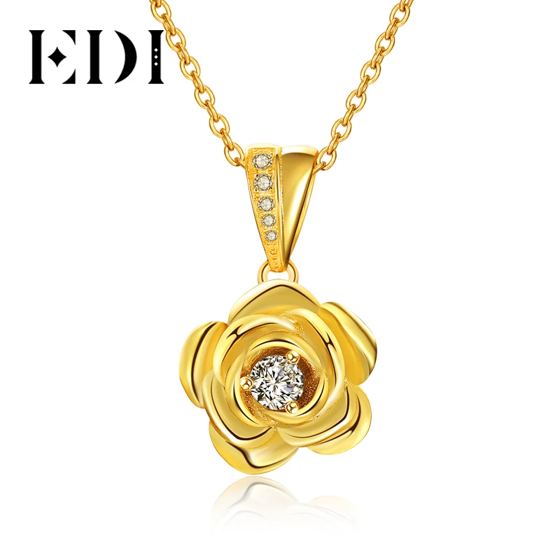 EDI Trend Real 0.1ct Round Cut Natural Diamond Pendant For Women Soild 14k Gold Necklace Chain Beauty and The Beast Jewelry | Украшения и
