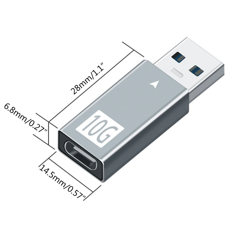 Aluminum Alloy Shell Usb To Type-C Gen2 Usb3.1 Adapter Converter Built-In Chip. 
