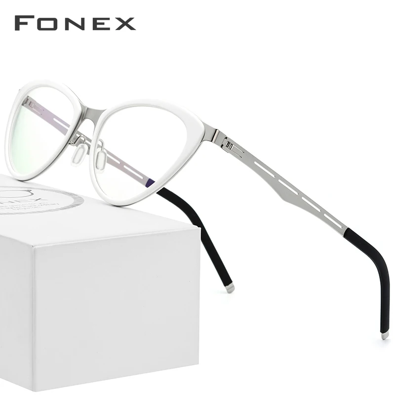 FONEX ацетат очки кадр Для женщин рецепт Cat Eye очки Близорукость оптических кадр Женский Cateye зрелище безвинтовое очки