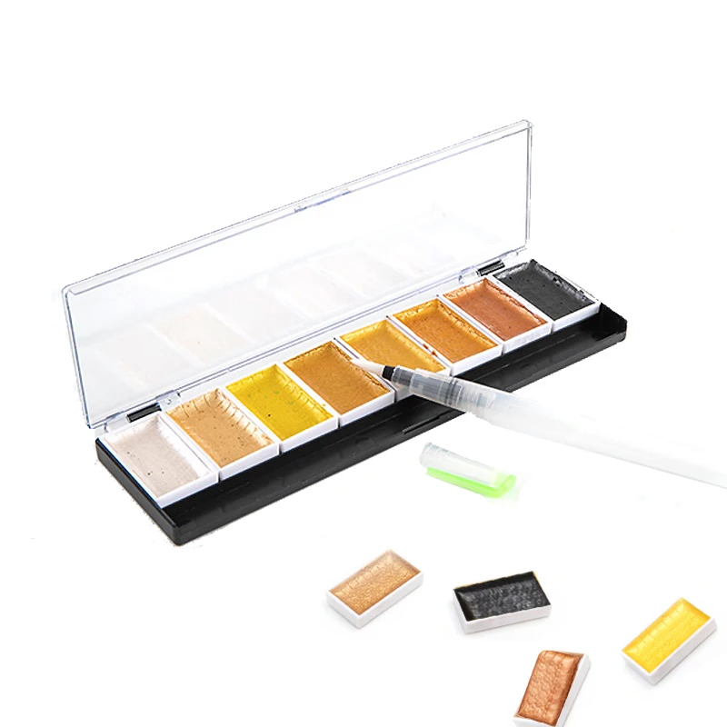 Premium 5/8Colors Solid Water Color Set Metallic Gold Pigment Paint With Waterbrush For Artist Painting Watercolors Art Supplies