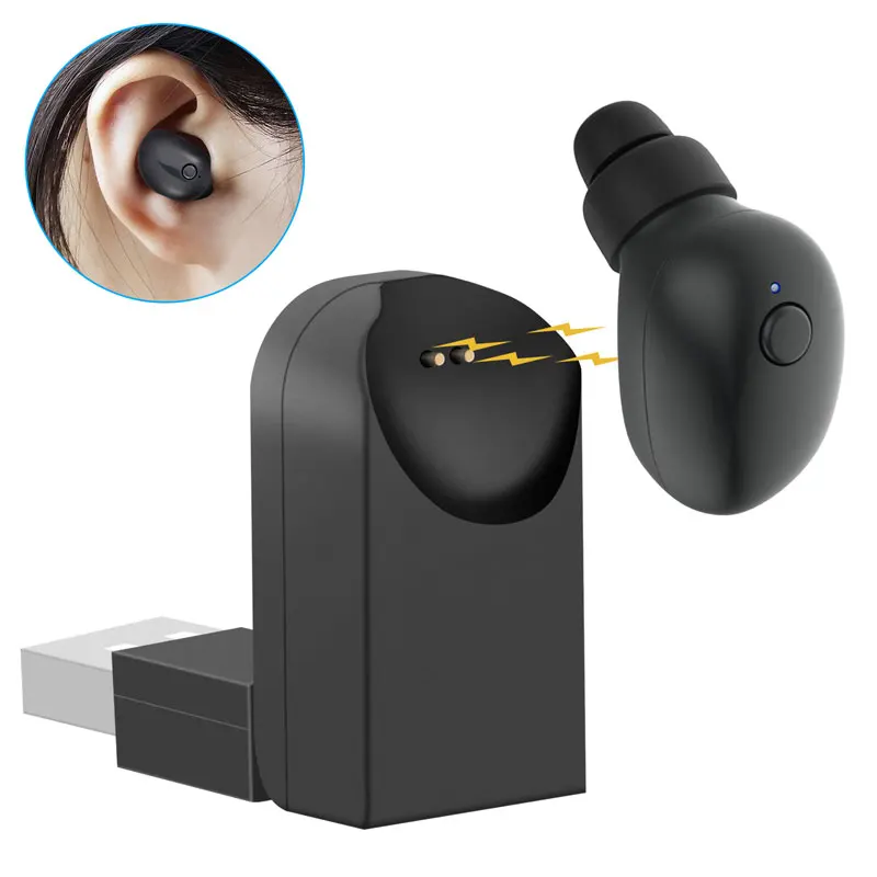 Черный Мини Bluetooth вкладыши невидимые в ухо беспроводные наушники громкой связи Автомобильная гарнитура с микрофоном с магнитное зарядное устройство usb - Цвет: Черный