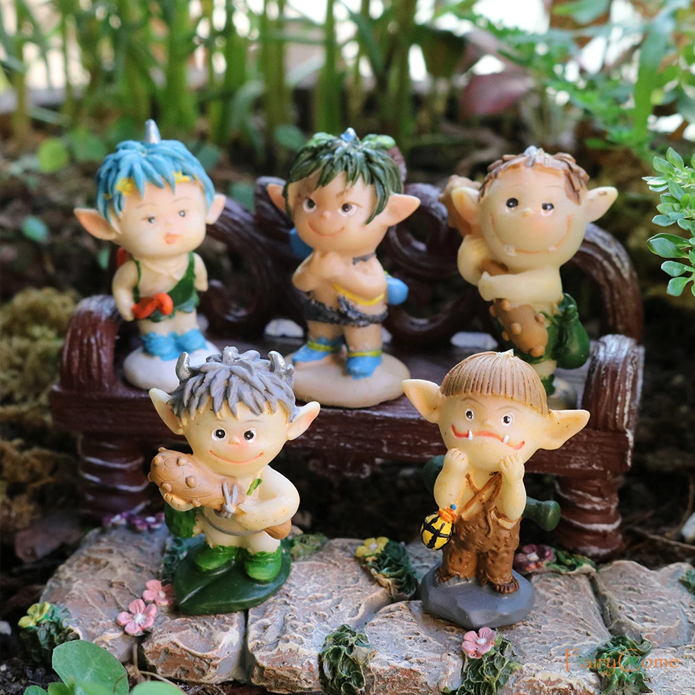 Set Of 5 Miniature Garden Mini Elves Resin Forest Tiny Pixie Fairy