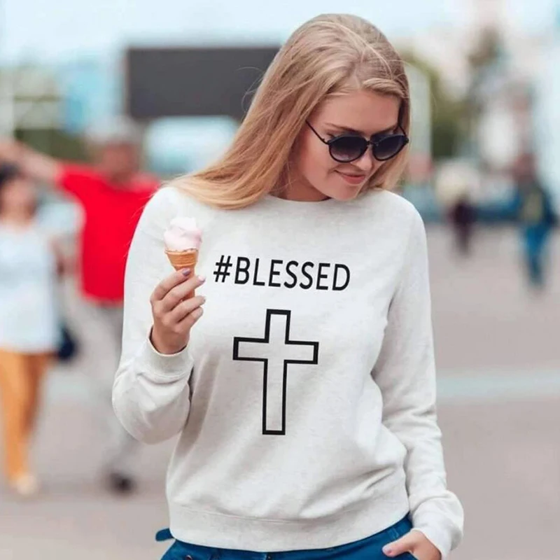Женский свитер с крестом Blessed модный Повседневный пуловер христианским Иисусом