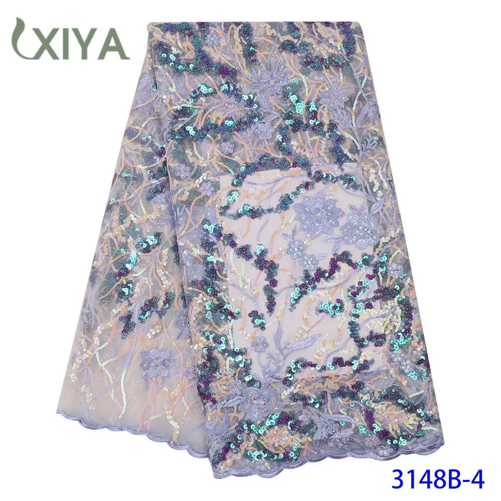 Embroidery Flowers Pattern Sequence Lace Fabric Luxury African Lace Fabric with Sequins Nigerian Tulle Mesh Lace APW3148B